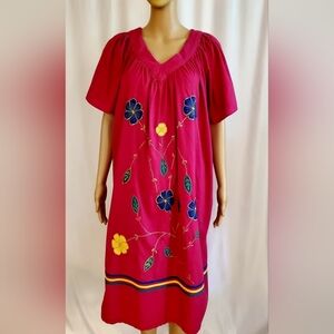 Naqui Pink Embroidered Cotton Dress Vintage One Size
